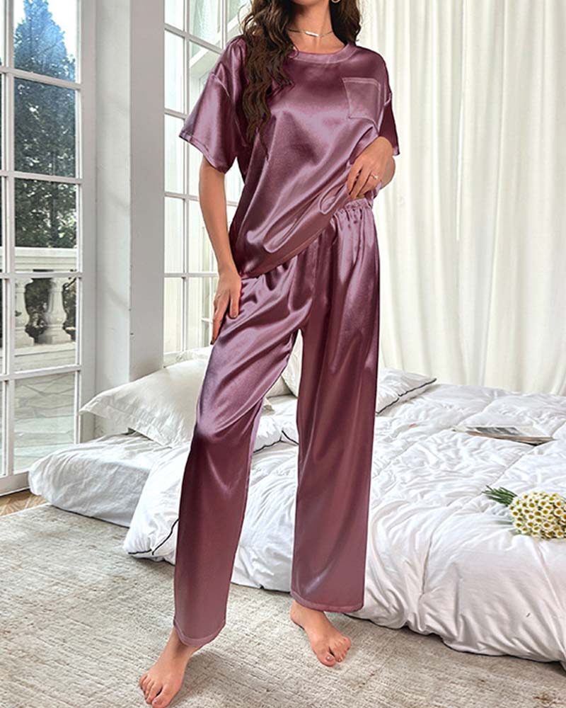 Pantalones de satén de manga corta Ropa de estar por casa
