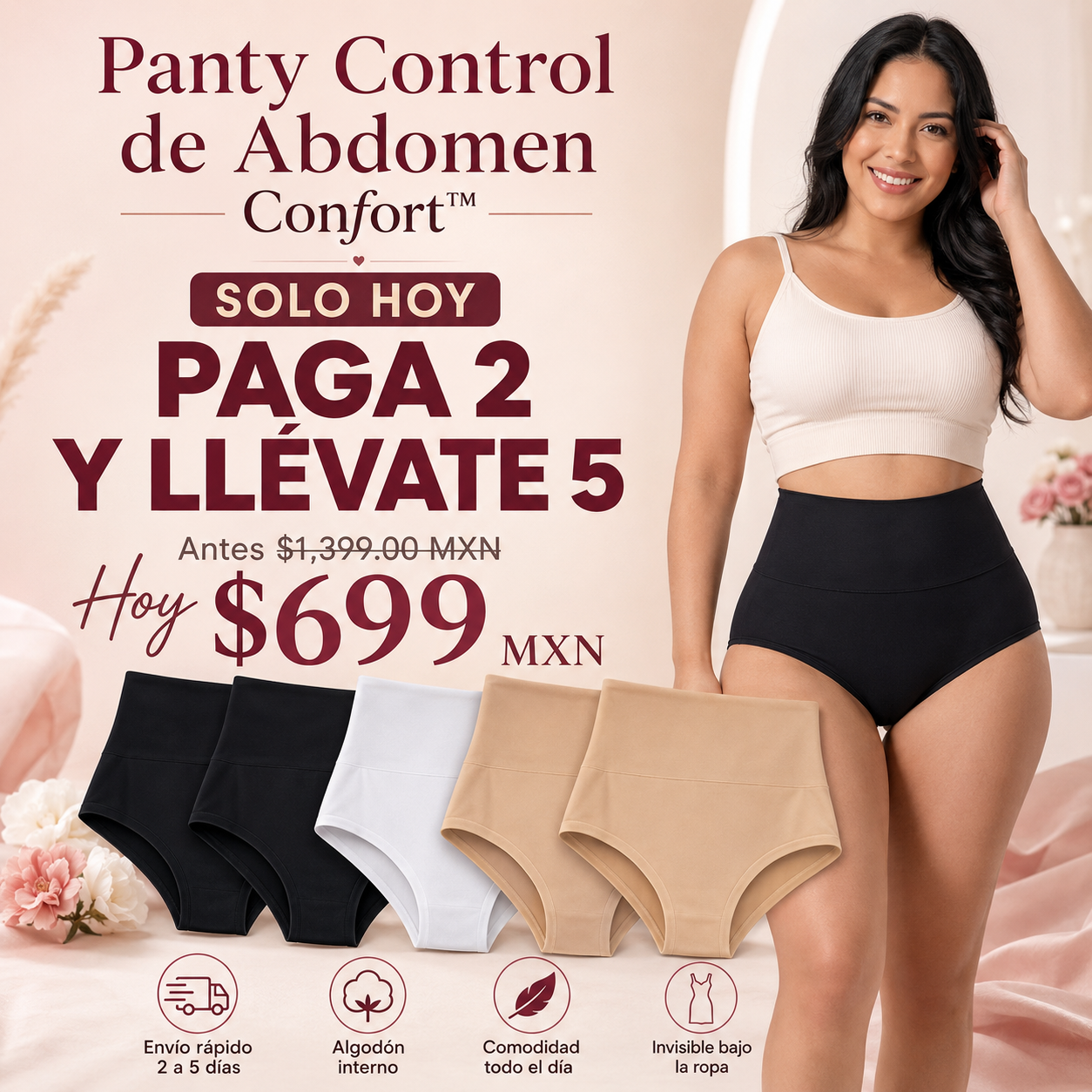 Panty Control de Abdomen Confort™ - Solo Hoy Paga 2 y Llévate 5