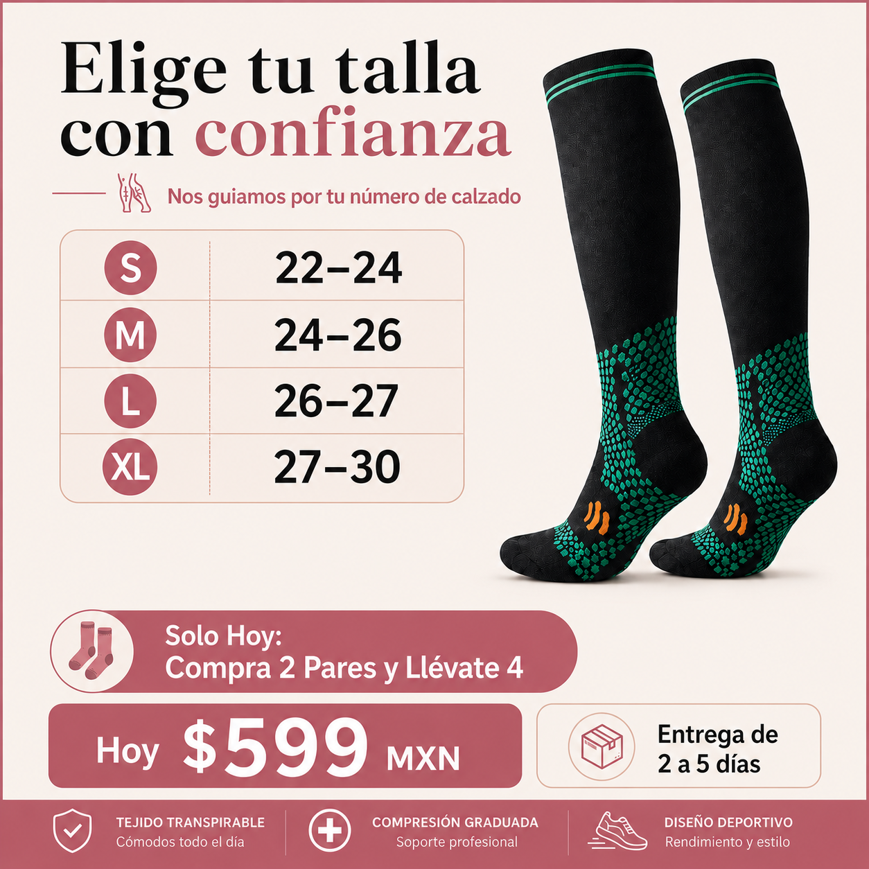 FlexRun™ Calcetines de Compresión Solo Hoy: Compra 2 Pares y Llévate 4