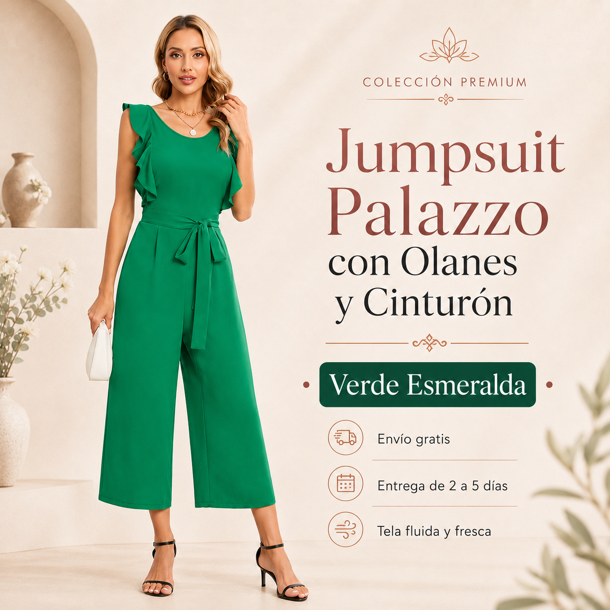 Jumpsuit Palazzo con Olanes y Cinturón