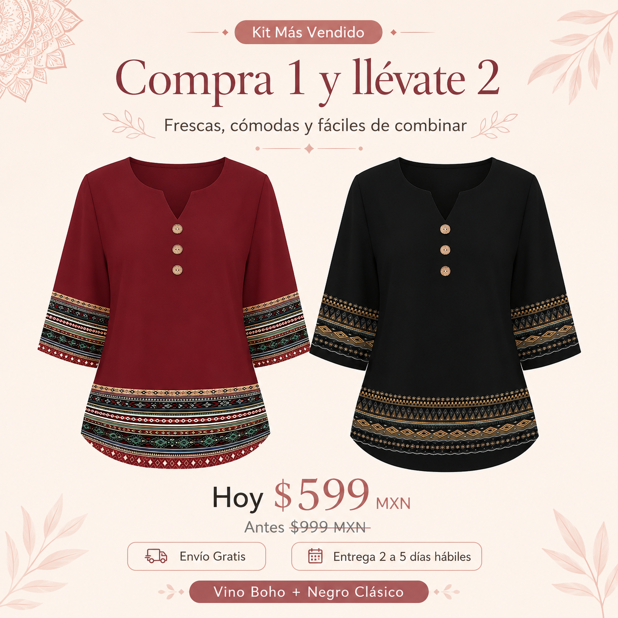 Blusa Boho Casual de Verano - Lleva 2 y Paga Solo 1