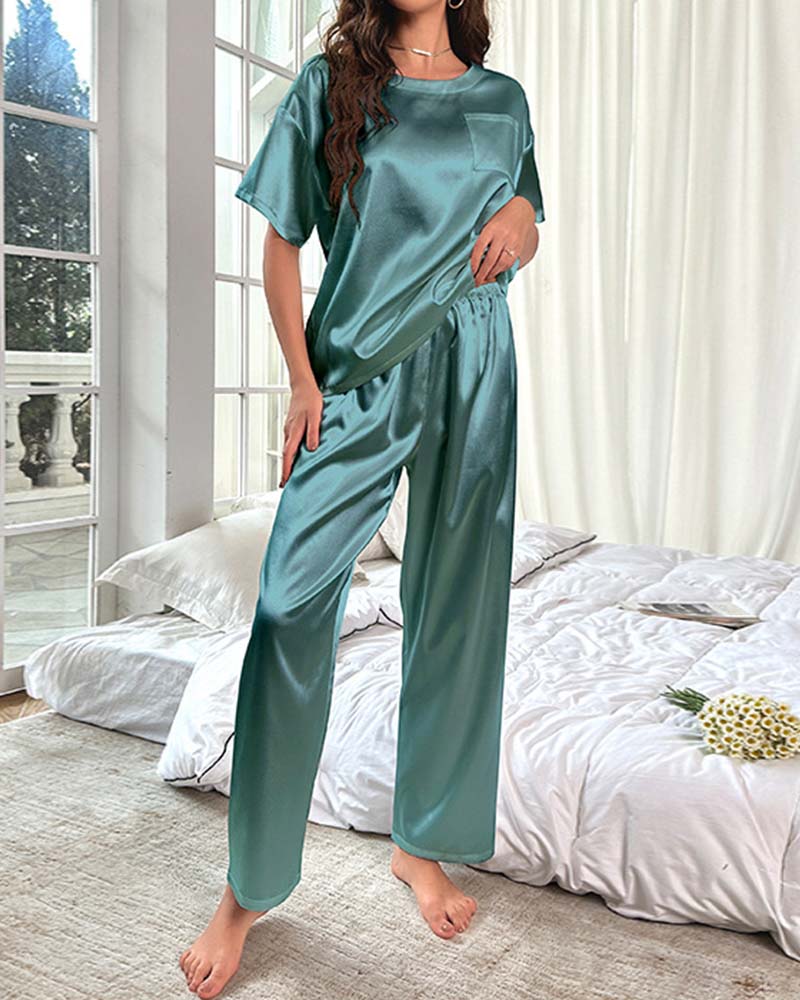 Pantalones de satén de manga corta Ropa de estar por casa